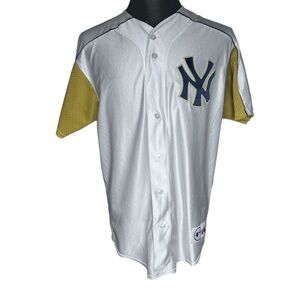 MAJESTIC Mens Vintage New York Yankees White/Gold Short Sleeve Shirt L